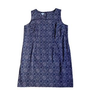 Talbots Woman 20W Navy Pink Geometric Sleeveless Sheath Dress Cotton Stretch